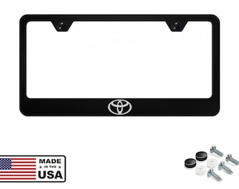 Cornice per targa in acciaio inox nero con emblema Toyota inciso al laser