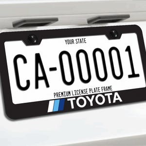 Blue vintage toyota retro style license plate frame trd off road 4x4 black metal