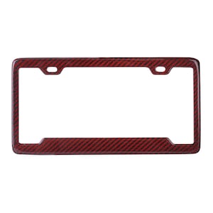 Marco para matrícula 100 % fibra de carbono auténtica. Universal. 2 orificios con muesca en la parte inferior. Kevlar rojo.