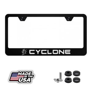 Mustang Cyclone Laser Etched Black Powder Coated Stainless License Plate Frame Including Mounting Hardware