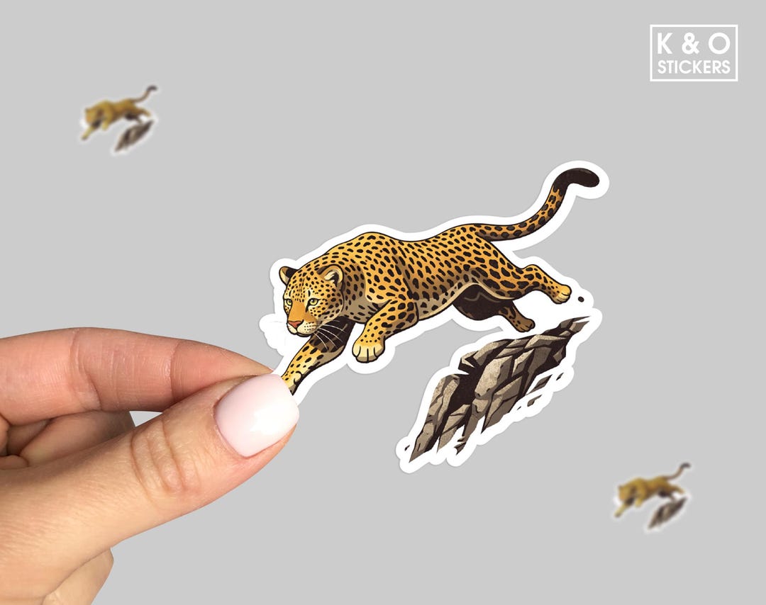 Leopard Jumping Sticker | Wild Cat Predator Vinyl Decal | Leopard ...