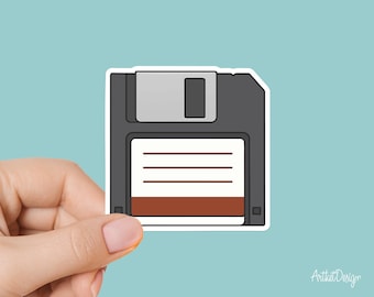 Retro Floppy Disc Sticker – Vintage Tech Vinyl Decal for Laptop, Journal, or Water Bottle