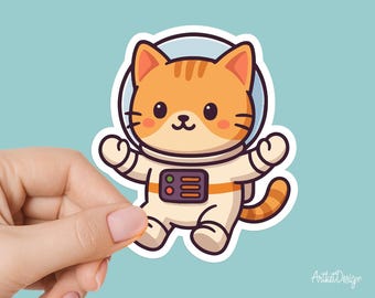 Cute Space Cat Sticker | Astronaut Kitty Vinyl Sticker | Floating Cat in Space Decal | Cosmic Cat Lover Gift