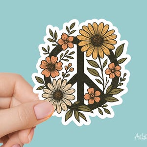 Floral Peace Sign Sticker – Boho Hippie Flower Power Decal