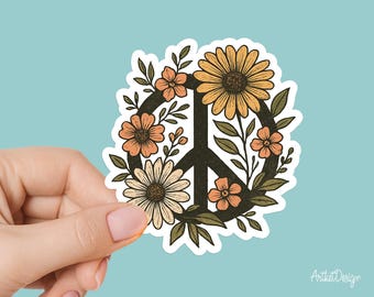 Floral Peace Sign Sticker – Boho Hippie Flower Power Decal