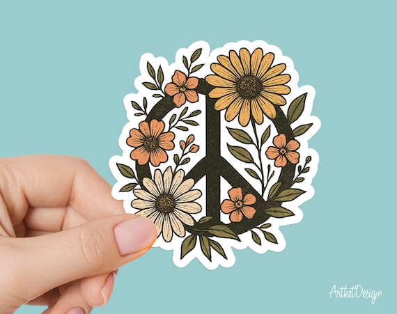 Floral Peace Sign Sticker – Boho Hippie Flower Power Decal