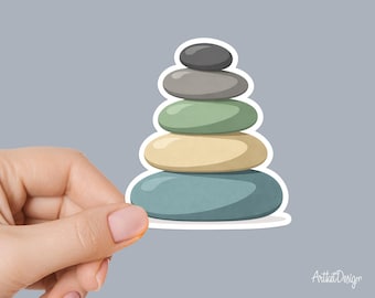 Minimal Zen Stone Stack Sticker, Balanced Pebble Meditation Vinyl Decal, Calm Wellness Aesthetic Laptop Water Bottle Sticke