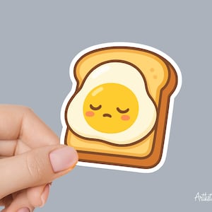 Sleepy Egg on Toast Sticker – Cute Kawaii Breakfast Vinyl Sticker for Journals, Laptops & Water Bottles