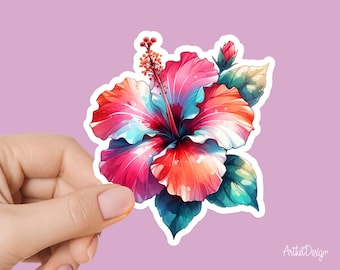 Hibiscus Sticker - Tropical Flower Vinyl Decal for Laptops, Water Bottles & More