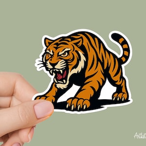 Tiger Sticker – Fierce Wild Cat Vinyl Decal – Jungle Animal Art – Big Cat Sticker for Laptop, Water Bottle, or Car Decor