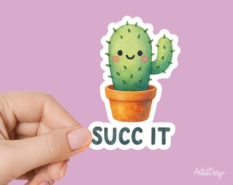 Succ It Cactus Sticker – Funny Kawaii Plant Sticker for Laptop, Water Bottle, Journal