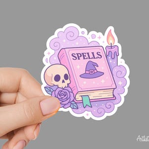 Spell Book Sticker – Cute Magical Witchy Vinyl Decal for Laptop, Journal, or Water Bottle