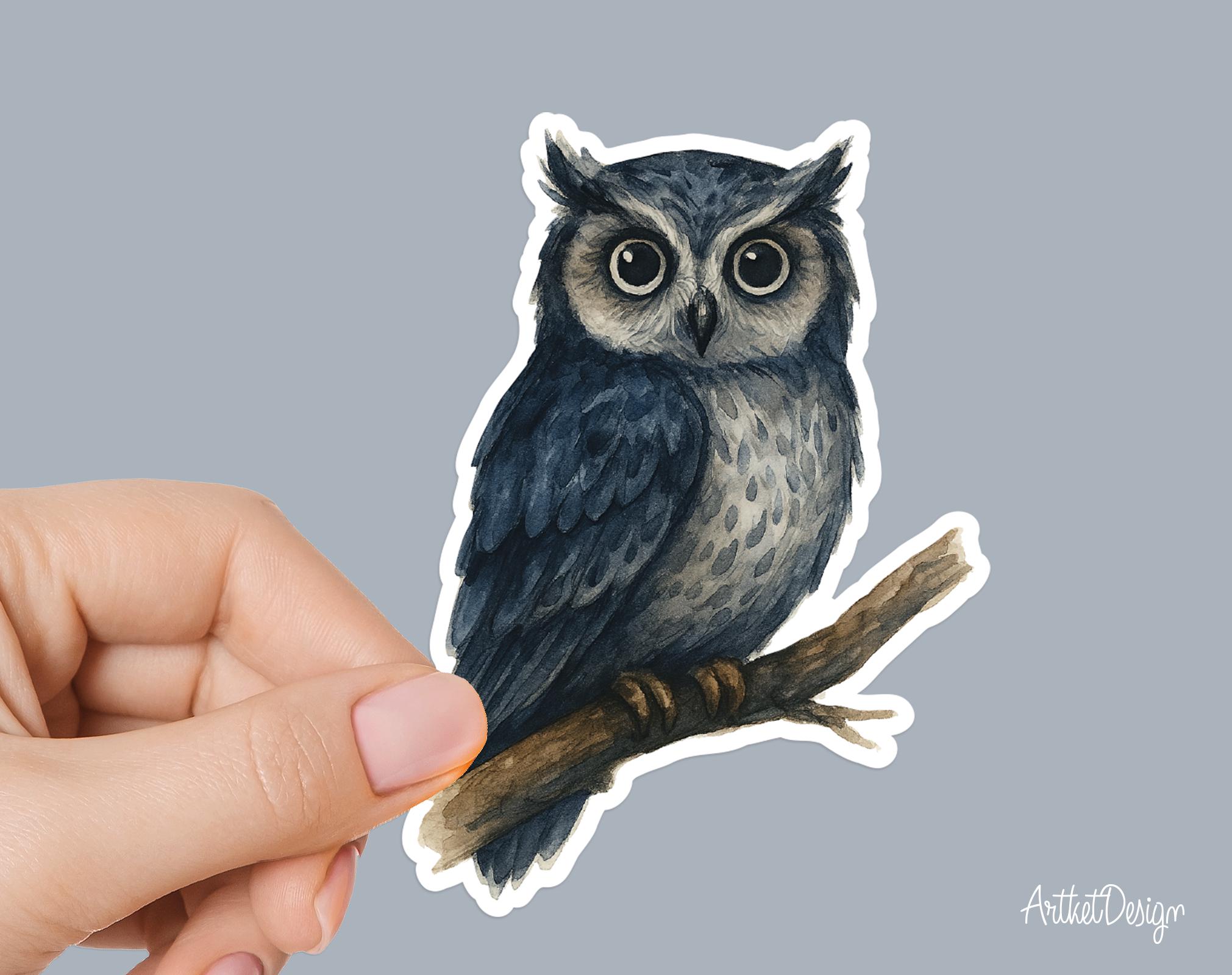 Watercolor Owl Sticker &ndash; Ink and Wash Night Bird Vinyl Decal