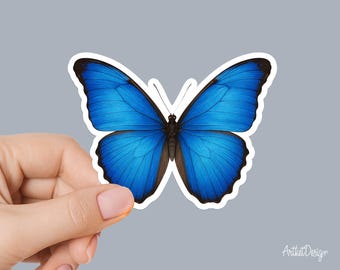 Blue Morpho Butterfly Sticker – Iridescent Blue Wing Decal, Nature Insect Art, Symmetrical Butterfly Vinyl