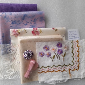 Pacote de tecido de linho bordado vintage: costura lenta, diários de sucata