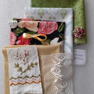 Vintage Embroidered Linen Fabric Bundle: Slow Stitching, Junk Journals
