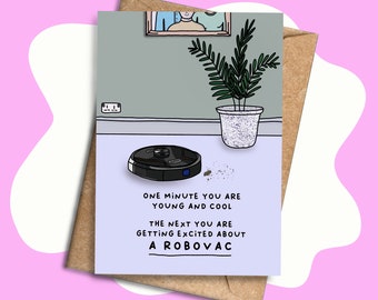 Funny Robovac Card, Birthday, Old, Partner, Husband, Wife