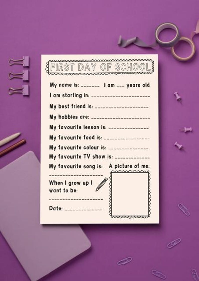 Printable First Day of School Print, Customisable Keepsake, Handwritten ...