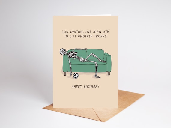 Funny Manchester United Birthday Card - Trophy Waiting, Illustrated