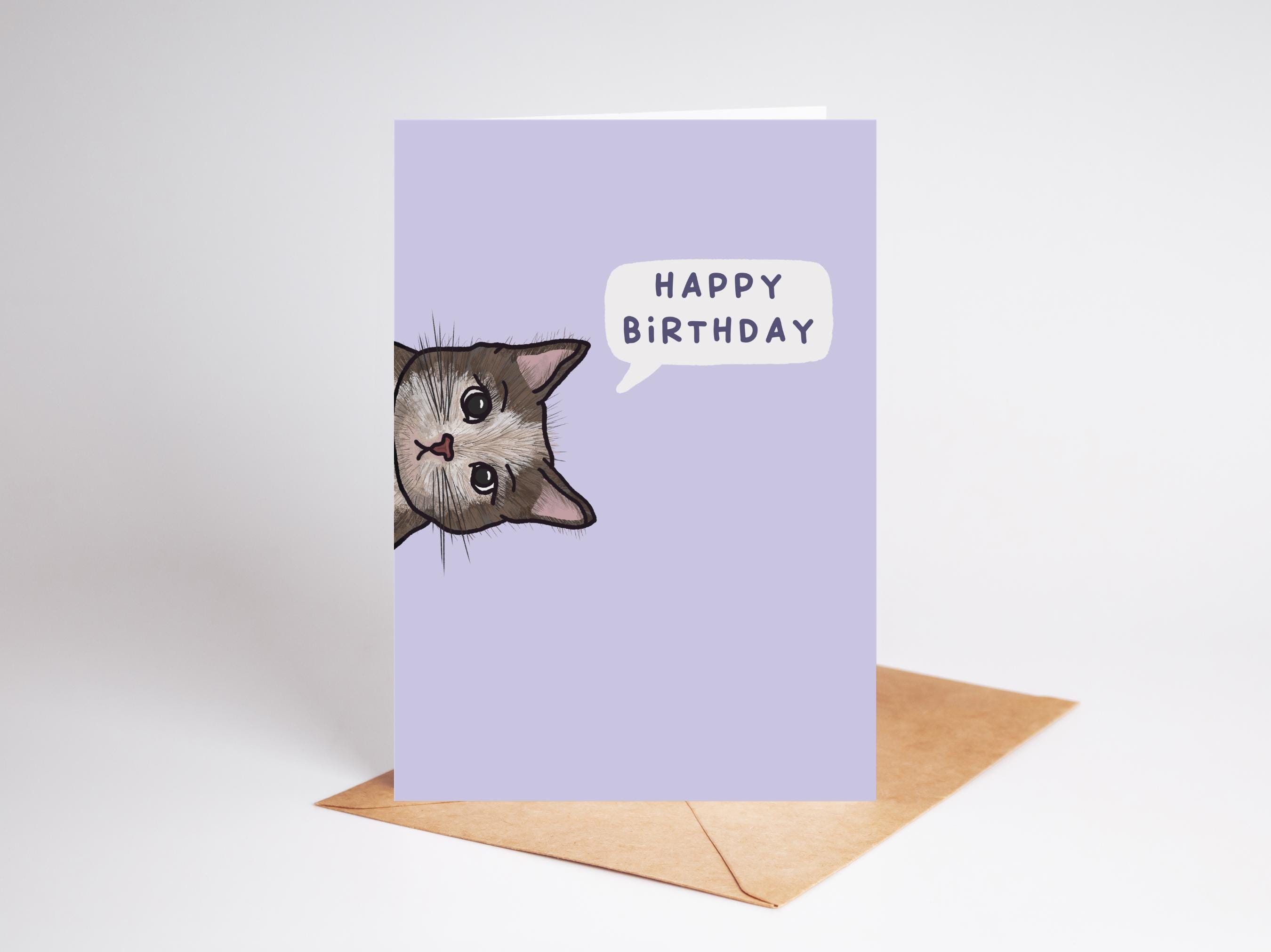 Illustrated Cat Happy Birthday Card | Handmade Recycled Card - Etsy