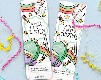 End of Year Bookmark Gift, Preschool Graduation Class 2026 Graduate Favor, On To Next Chapter Book Themed, Hand Drawn Instant Download PDF