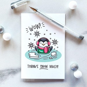 Waouh ! Merci beaucoup de neige pingouin carte PDF, imprimable 4 x 6 Merci pour le cadeau, faveur aimable bonne action, panier de bavures, jolie neige d'hiver