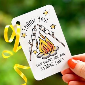 Kampvuur bedankt afdrukbaar cadeaukaartje, kamp had niet leuker kunnen zijn, zomerkampkaart voor kampeerders + adviseur, geroosterde marshmallows pdf
