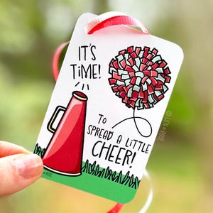 Etiqueta de regalo imprimible de animadoras, ¡Es hora de animar! Etiquetas para el día del partido de animadoras, Etiquetas para bolsas de regalo del equipo Pom, PDF