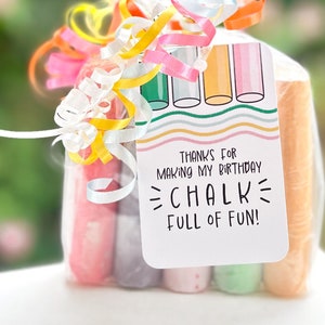 Etichette regalo in gesso per festa di compleanno, bomboniera artistica stampabile per bambini, gesso pieno di etichette divertenti, biglietti di ringraziamento per gli ospiti della festa per il compleanno estivo