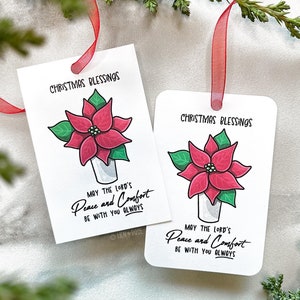 Weihnachtssegen Tag, eingemachte Weihnachtsstern-Blume, Esstisch-Gedeck, Sympathie Komfort Frieden sei mit dir, christliche druckbare Karte