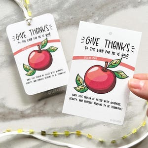 Give Thanks Bible Verse Printable Tag, Fall Apple Teacher Blessing Card, Christian Church Volunteer Gift, Thanksgiving Table Place Setting