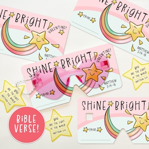 Kinder Christian Valentine Hand gezeichnet Printable | Sternschnuppe Regenbogen Brille Karte | Schule-Klassenzimmer-Börse | Homeschool Bibel-Vers-Mädchen