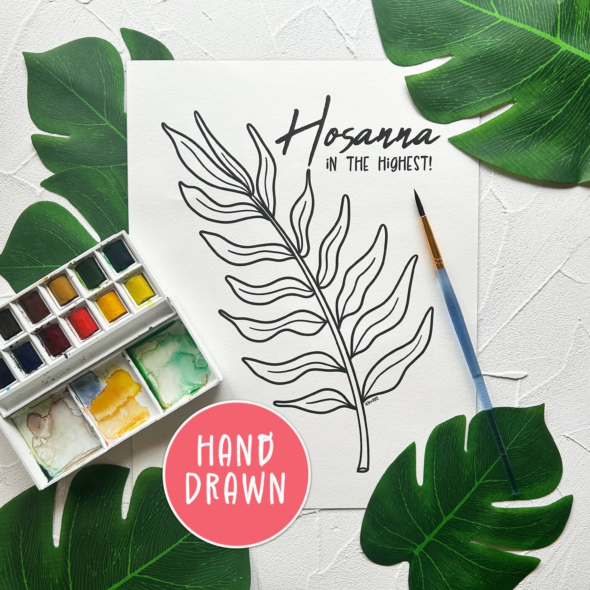 Palm Sunday Coloring Page, Hosanna in the Highest Art Print, Christian
