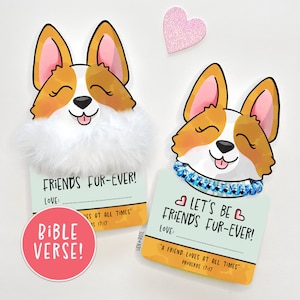 Corgi Dog Scrunchie biglietto di San Valentino per bambini, versetto della Bibbia cristiana, regalo per festa di classe scolastica per ragazza, cuccioli carini e stravaganti, elastico per capelli