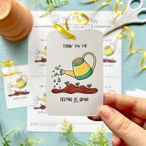 Étiquettes-cadeaux imprimables de remerciement pour les enseignants, carte de remerciement de m'avoir aidé à grandir, plante fleurs jardinage, étiquettes-cadeaux de fin d'année pour la classe, États-Unis