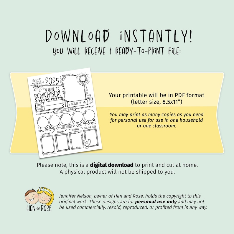 Year in Review Printable for Kids, 2025 Time Capsule Worksheet, New ...