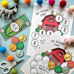 Kids Reward Chart Kit, Play Money Bucks Coupon Tokens, Homestead Farm Barn Chores Tracker, Homeschool Preschool Class Behavior Prize System