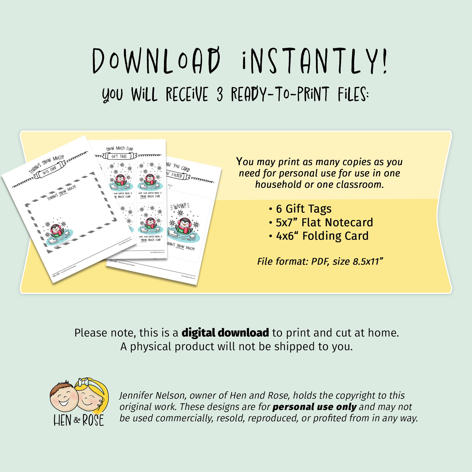 Snow Much Fun Penguin Stationery Set, Printable Cards for Teachers ...