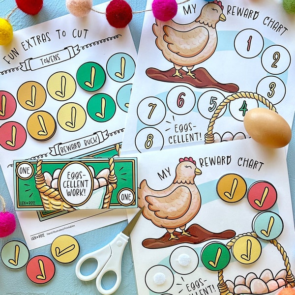 Kids Reward Chart Kit, Play Money Reward Bucks Coupon, Collecting Chicken Eggs Tracker,  Homesteading Chores, Child Behavior Prize System