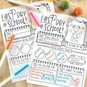 Planilha do primeiro dia de aula, página para colorir do livro de memórias, carta da cápsula infantil, atividade de classe do aluno Tudo sobre mim, placa para impressão de adereços fotográficos