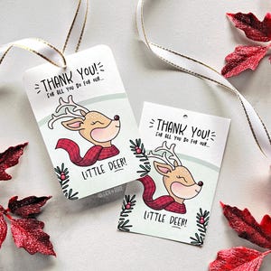 Etiqueta de regalo de agradecimiento con forma de ciervo para imprimir, tarjeta navideña para maestros de preescolar, asistentes de guardería, enfermeras de la UCIN, niñeras y abuelos