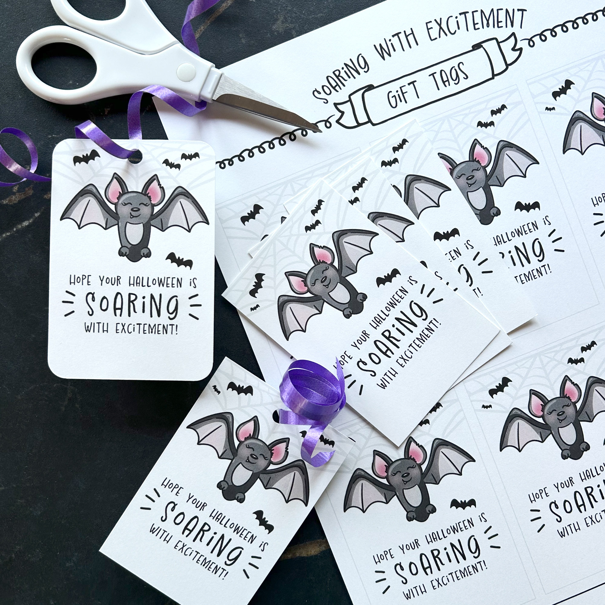 Hand Drawn Bat Tags, Printable Halloween Gift Tags, Trick or Treat ...