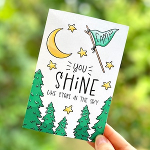 Afdrukbare Night Sky Camp-kaart, handgetekende counselor bedankt, waardering vrijwilligers, kampeertrip, jeugdgroepsretraite, kinderkamppost