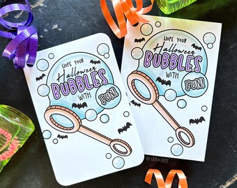 Bubbles of Fun Halloween Tag Download, Fall Trick or Treat Bat Card, Cute Non-Candy School Friendly Preschool Party Favor Gift Label for Kid