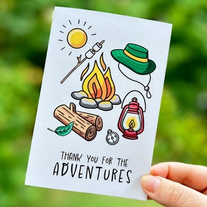 Tarjeta de agradecimiento del campamento imprimible, Día del Padre Cumpleaños de papá, Consejero del campamento Líder juvenil Guardabosques del parque, Aventura al aire libre Senderismo Camping A.T. PCT