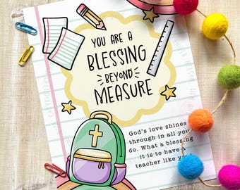 Christian Teacher Appreciation Printable Sign, You Are A Blessing Beyond Measure, Sunday School Thank You Table Sign (Digital Download PDF)