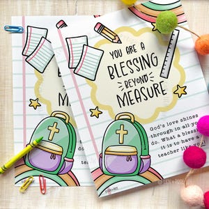 Letrero imprimible de agradecimiento para maestros cristianos: Eres una bendición inmensurable. Letrero de agradecimiento para la mesa de la escuela dominical (descarga digital en PDF).