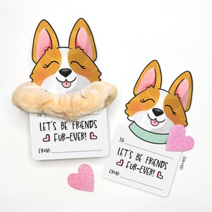 Etiqueta de favor de fiesta de cumpleaños de perro Corgi, tarjeta de San Valentín Scrunchie, intercambio de clases preescolares no dulces, tema de cachorro de animal pata, regalo de niño lindo