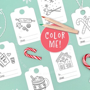 Kleuren kerstsnoepjes cadeaukaartje, handgetekend, Kid & Family, vakantie Xmas Instant Download afdrukbare koekjes Peperkoek marshmallow bakken