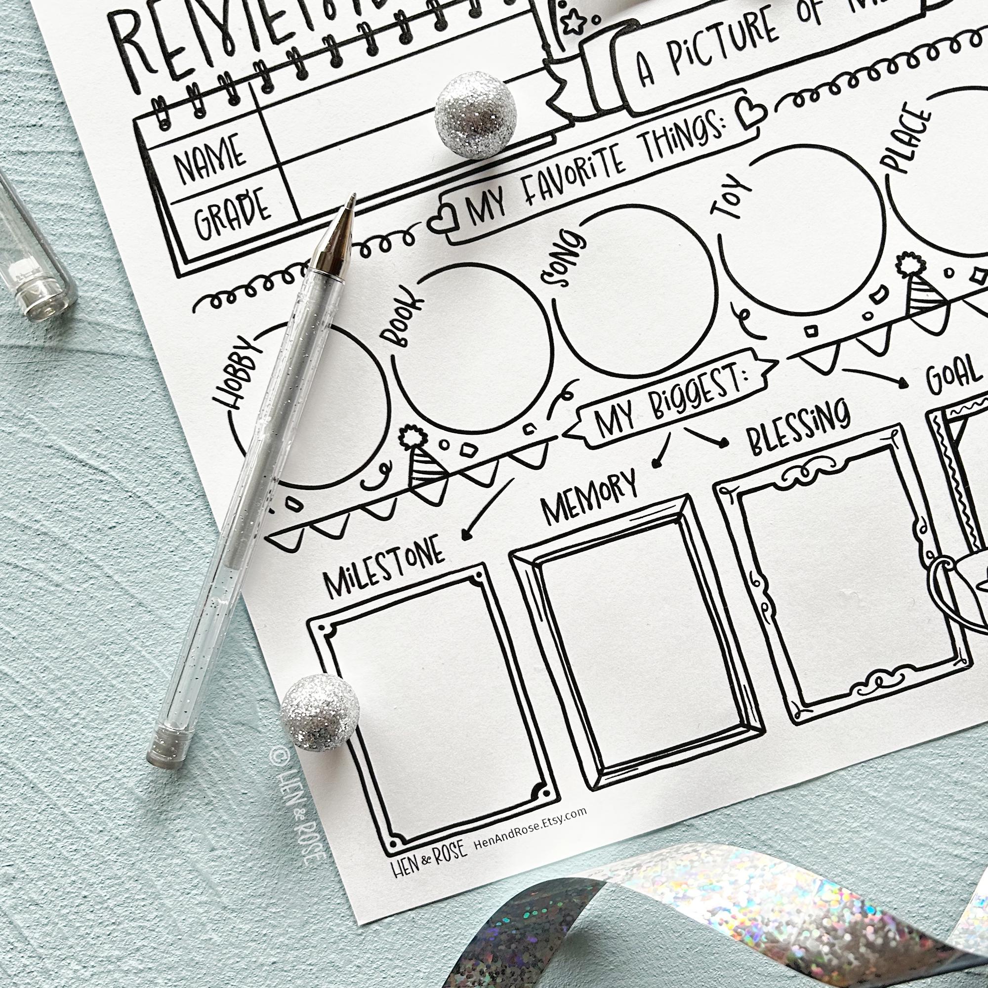 Year in Review Printable for Kids, 2025 Time Capsule Worksheet, New ...